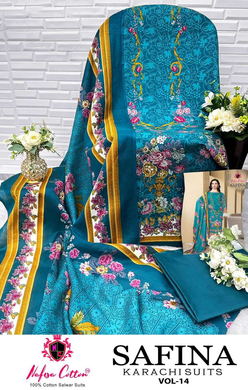 SAFINA KARACHI SUITS VOL 14 BY NAFISA COTTON	-08