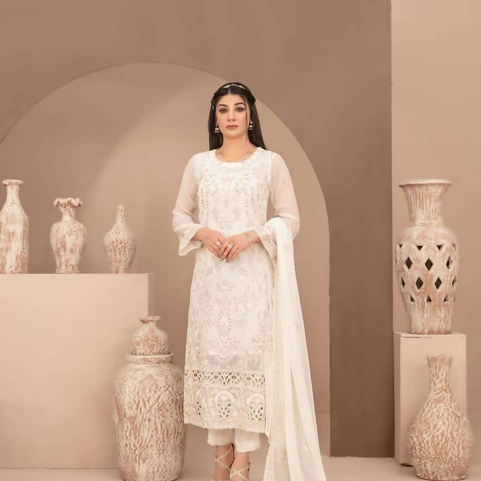 ALANI New Fancy Embroidered Chiffon White Series Collection 2025 By Tawakkal-04