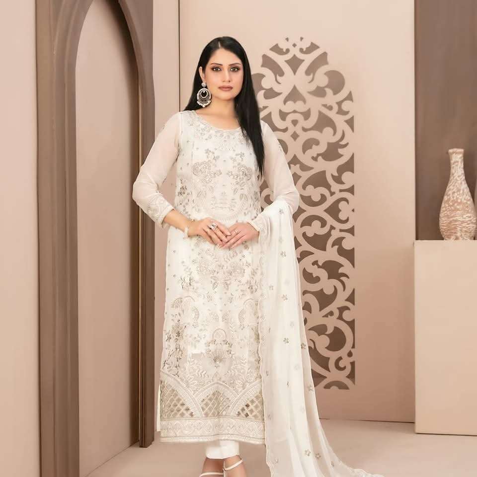 ALANI New Fancy Embroidered Chiffon White Series Collection 2025 By Tawakkal-05