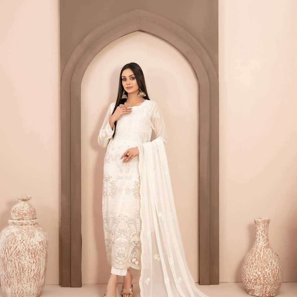 ALANI New Fancy Embroidered Chiffon White Series Collection 2025 By Tawakkal-06