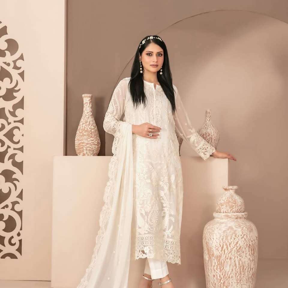 ALANI New Fancy Embroidered Chiffon White Series Collection 2025 By Tawakkal-07