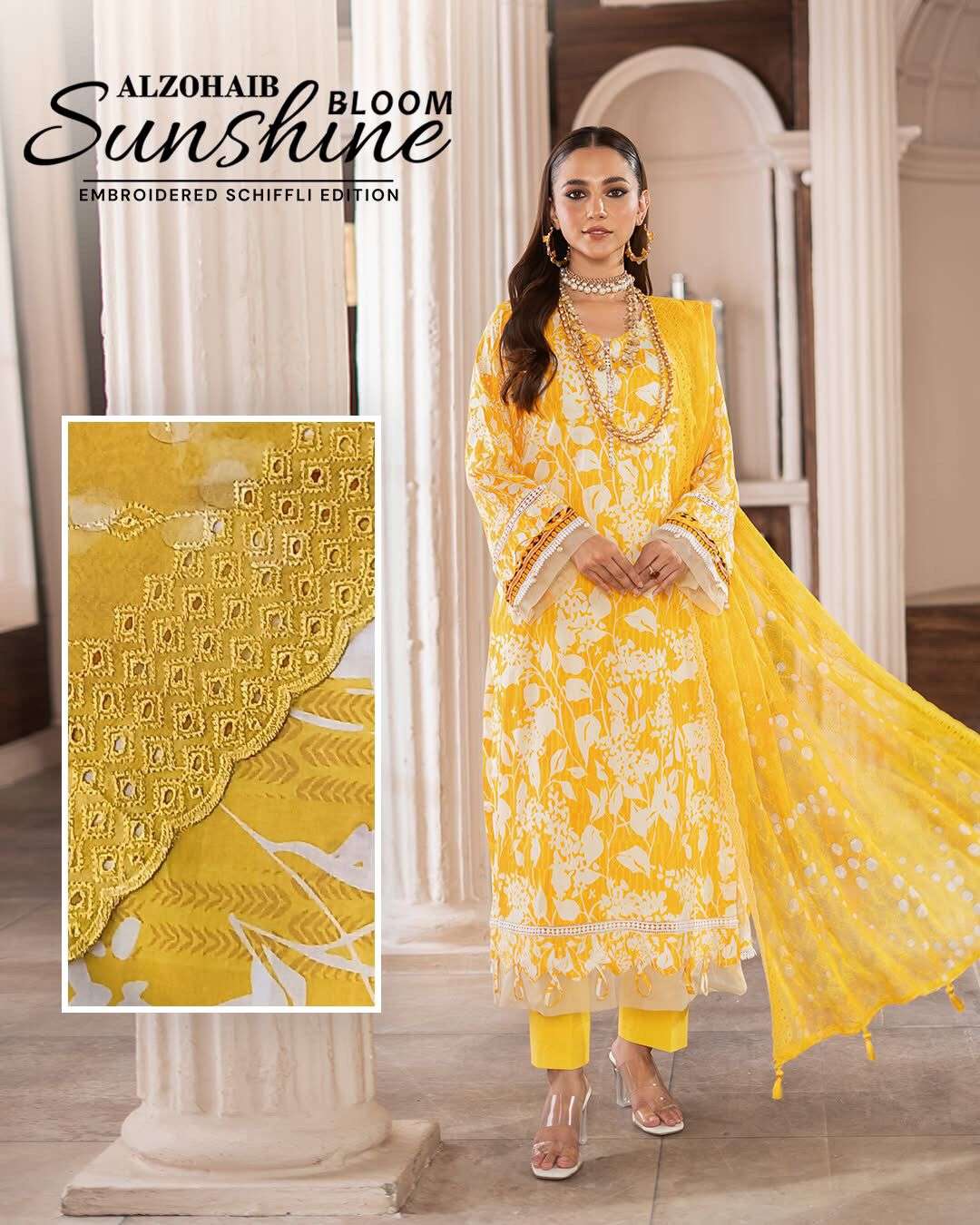 SUNSHINE Bloom Embroidered SCHIFFLI Edition by Al Zohaib-06