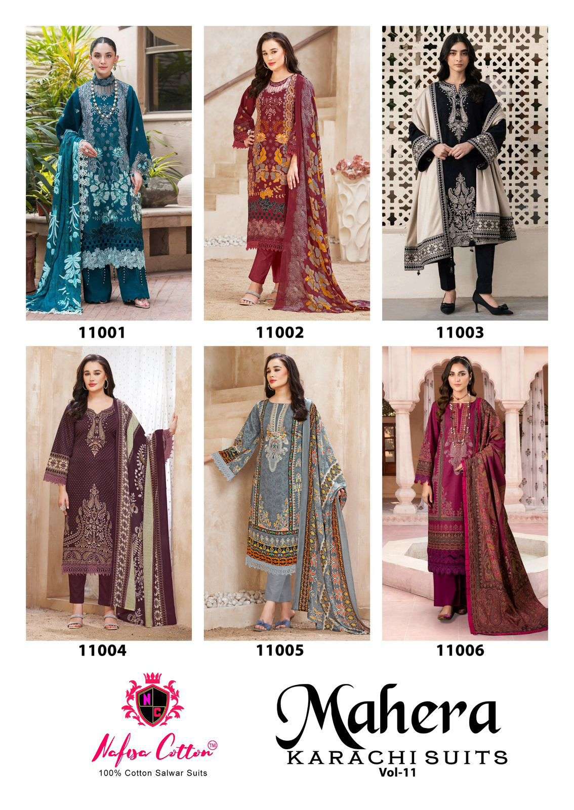 MAHERA KARACHI SUITS VOL 11 BY NAFISA COTTON-01-06