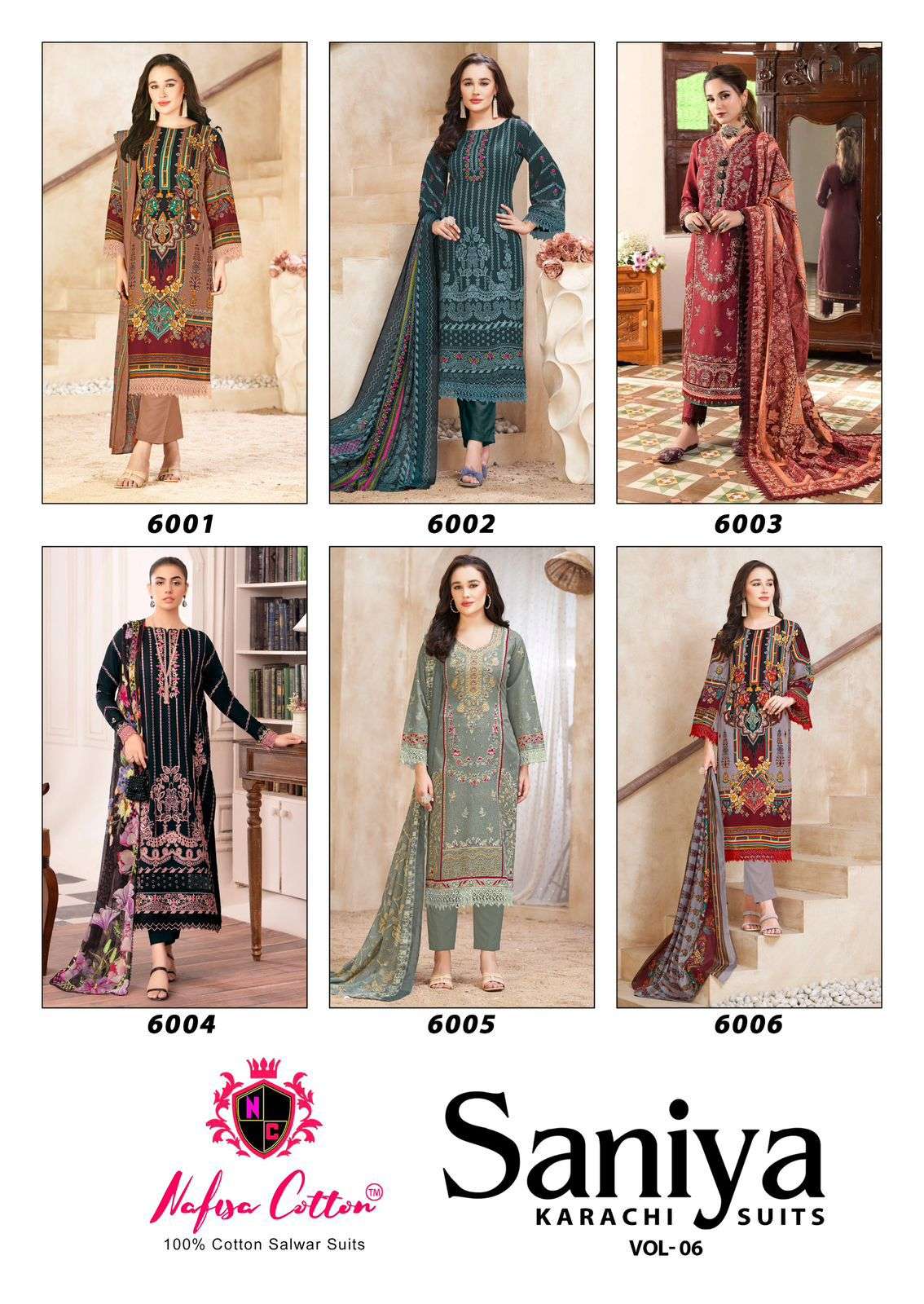 SANIYA KARACHI SUITS VOL 06 NAFISHA COTTON-01-12