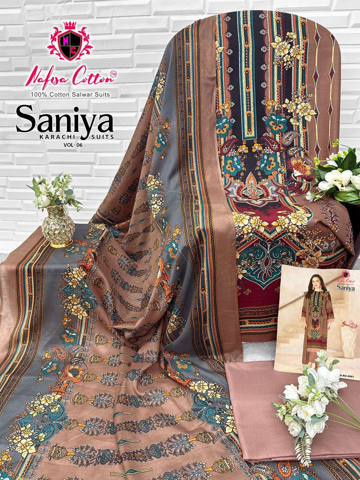 SANIYA KARACHI SUITS VOL 06 NAFISHA COTTON-11