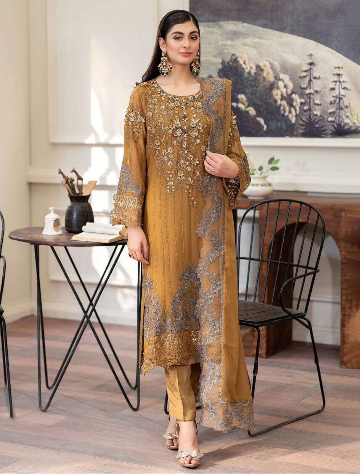 TABASSUM Embroidered Chiffon Semi-Stitched BY ZA Clothes-04