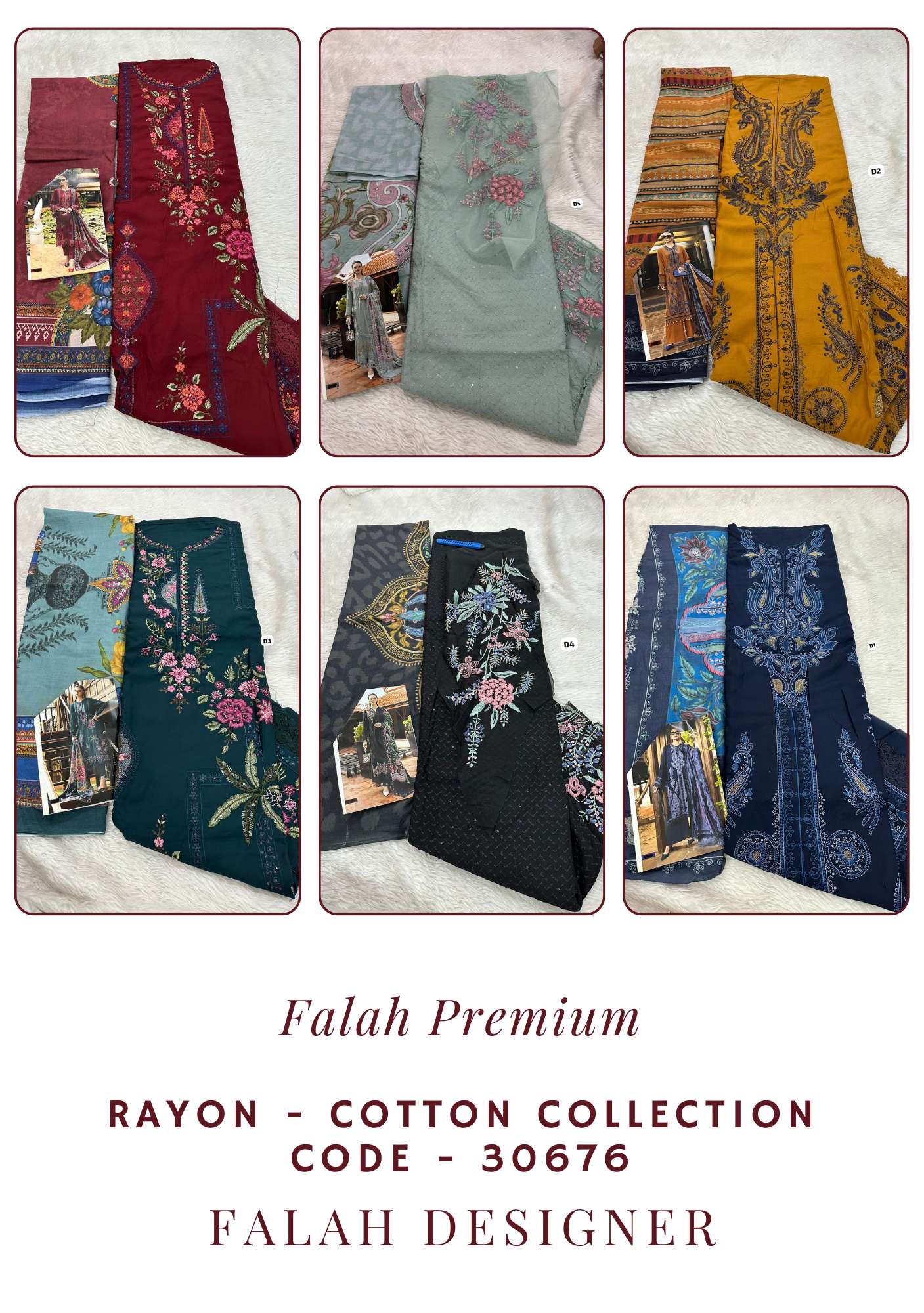 Falah Premium Rayon - Cotton Collection Code - 30676 By Falah Designer - 01 - 06 A