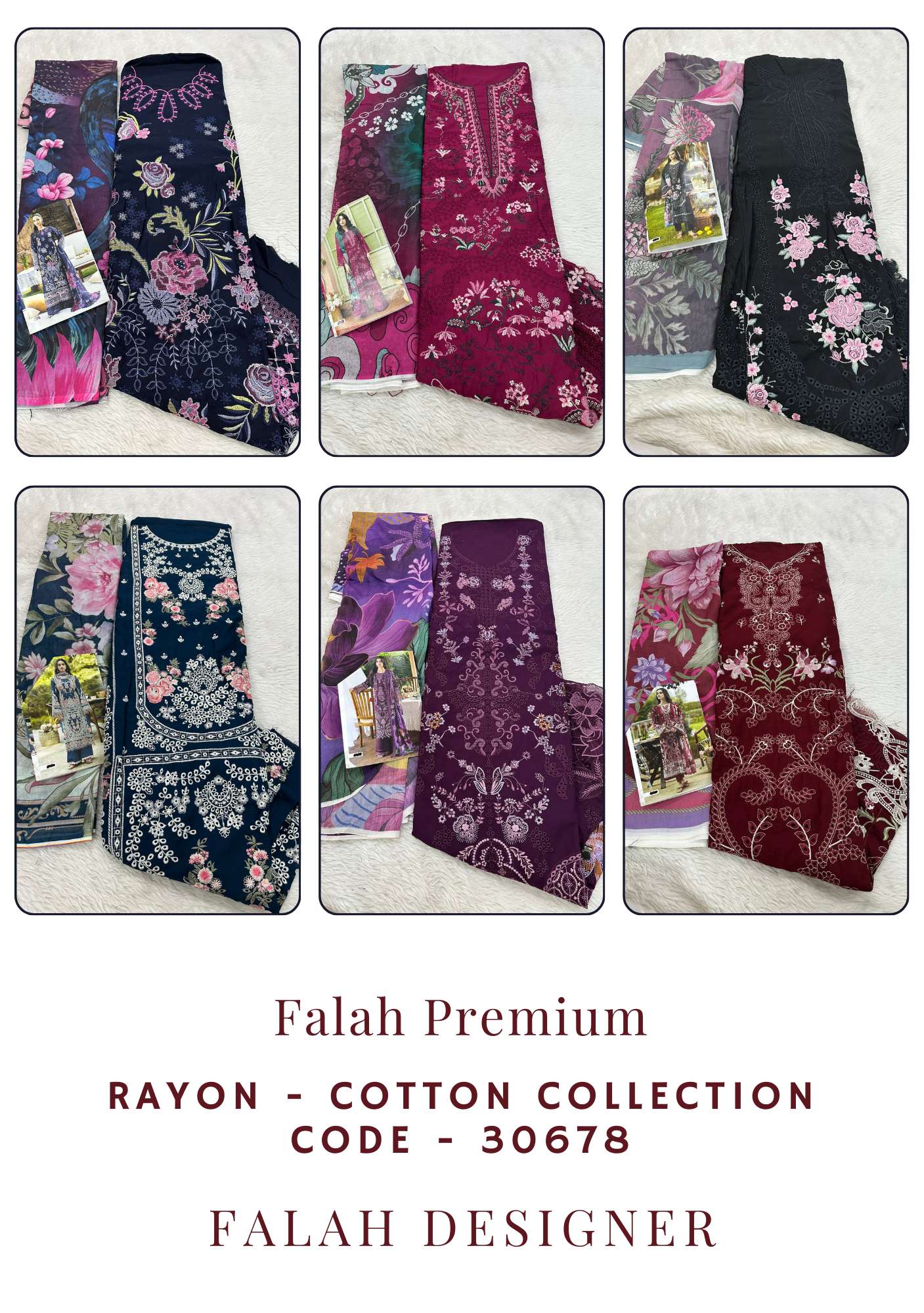 Falah Premium Rayon - Cotton Collection Code - 30678 By Falah Designer - 01 - 06 B