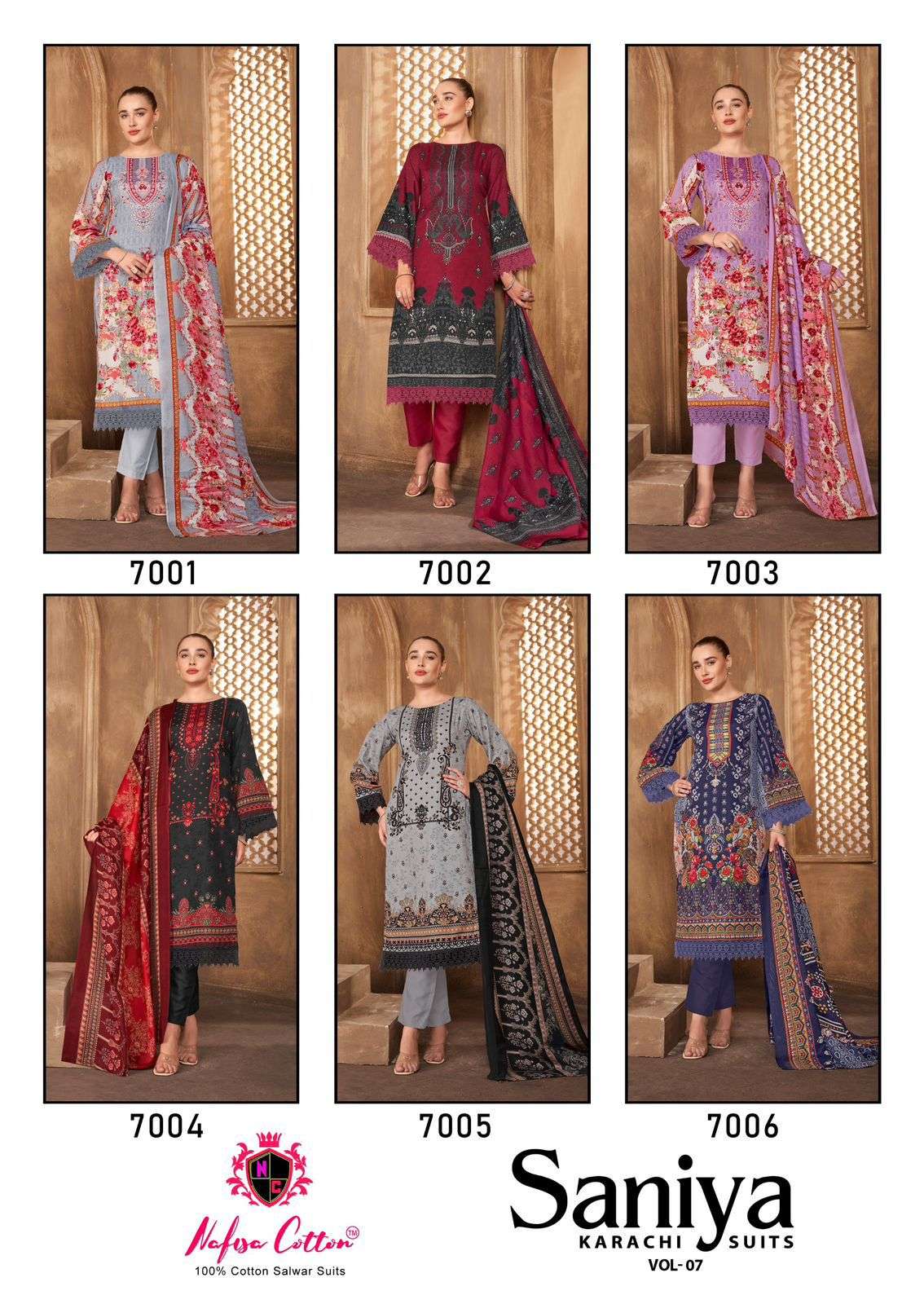 SANIYA KARACHI SUITS VOL - 07 BY NAFISA COTTON - 01 - 06
