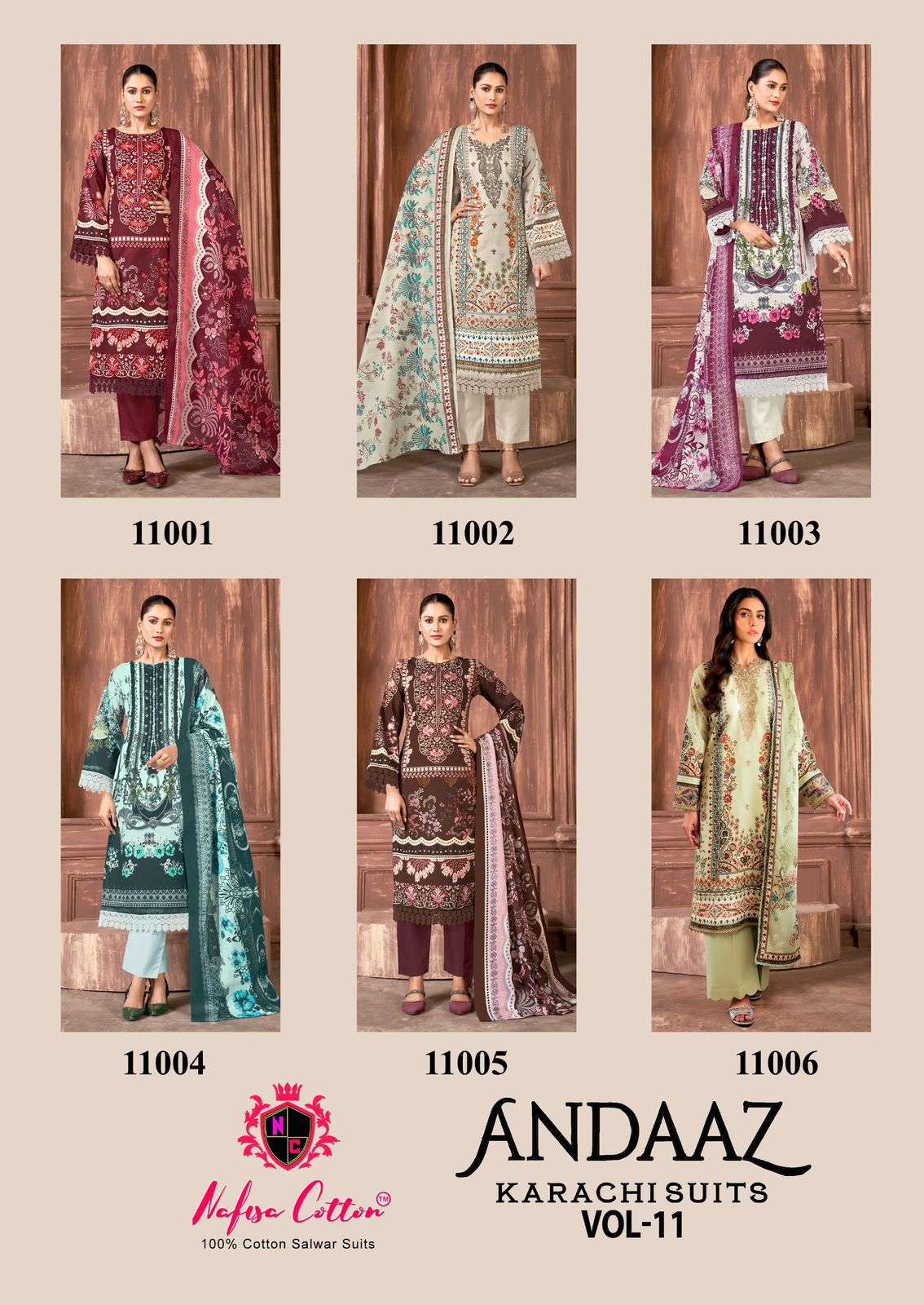 ANDAAZ KARACHI SUITS VOL - 11 BY NAFISA COTTON - 01 - 06
