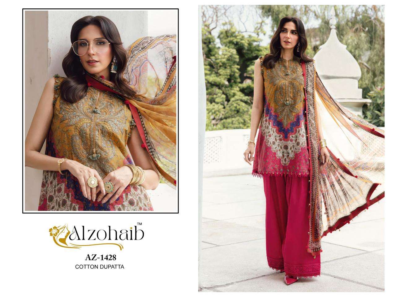 PAKISTANI CONCEPT COTTON HEAVY WORK SUIT D.No. - AZ-1428-1429 BY ALZOHAIB - 01