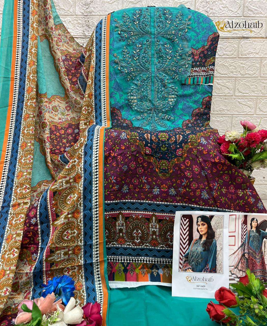PAKISTANI CONCEPT COTTON HEAVY WORK SUIT D.No. - AZ-1428-1429 BY ALZOHAIB - 04