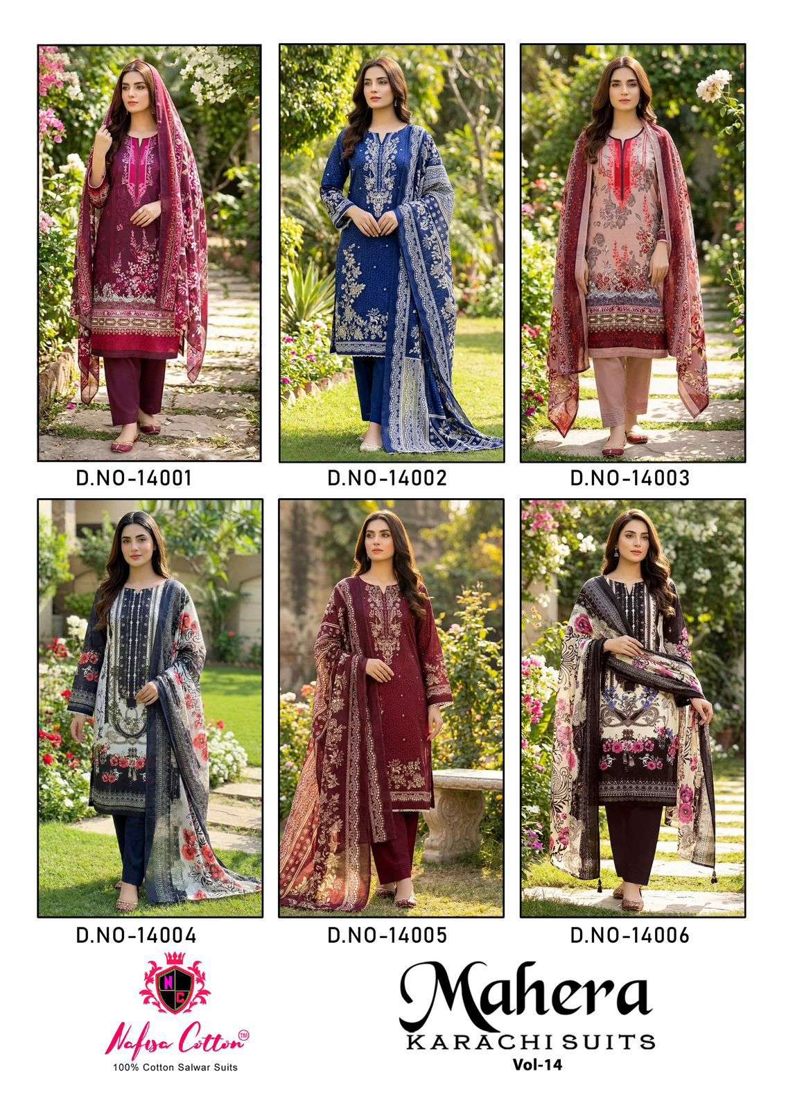 MAHERA KARACHI SUITS VOL - 14 BY NAFISA COTTON - 01 - 06