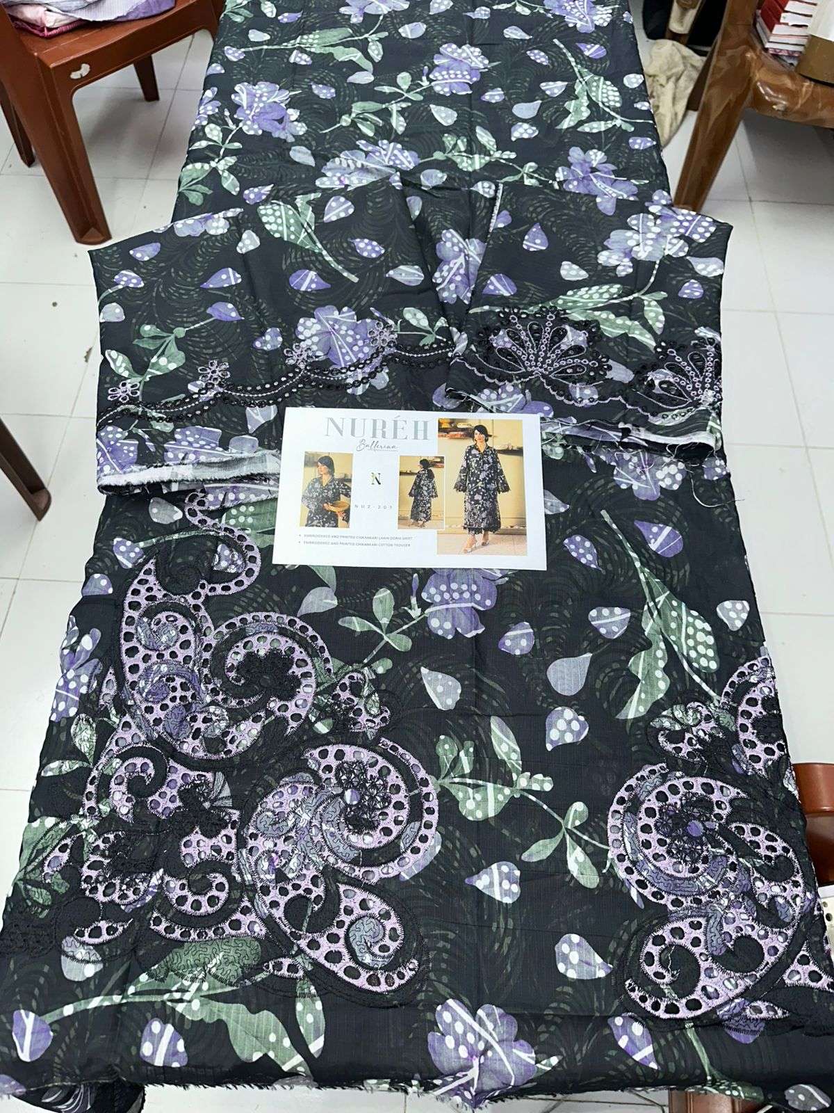 BALLERINA PRINTED CHIKANKARI LAWN COLLECTION BY NUREH-13