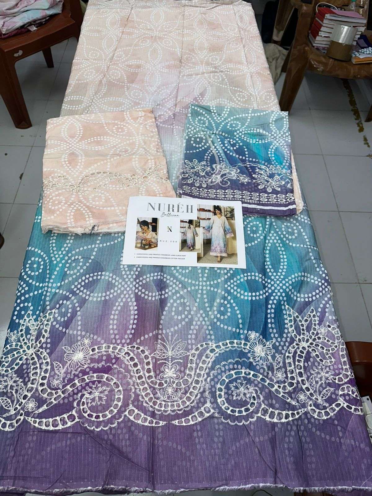 BALLERINA PRINTED CHIKANKARI LAWN COLLECTION BY NUREH-14
