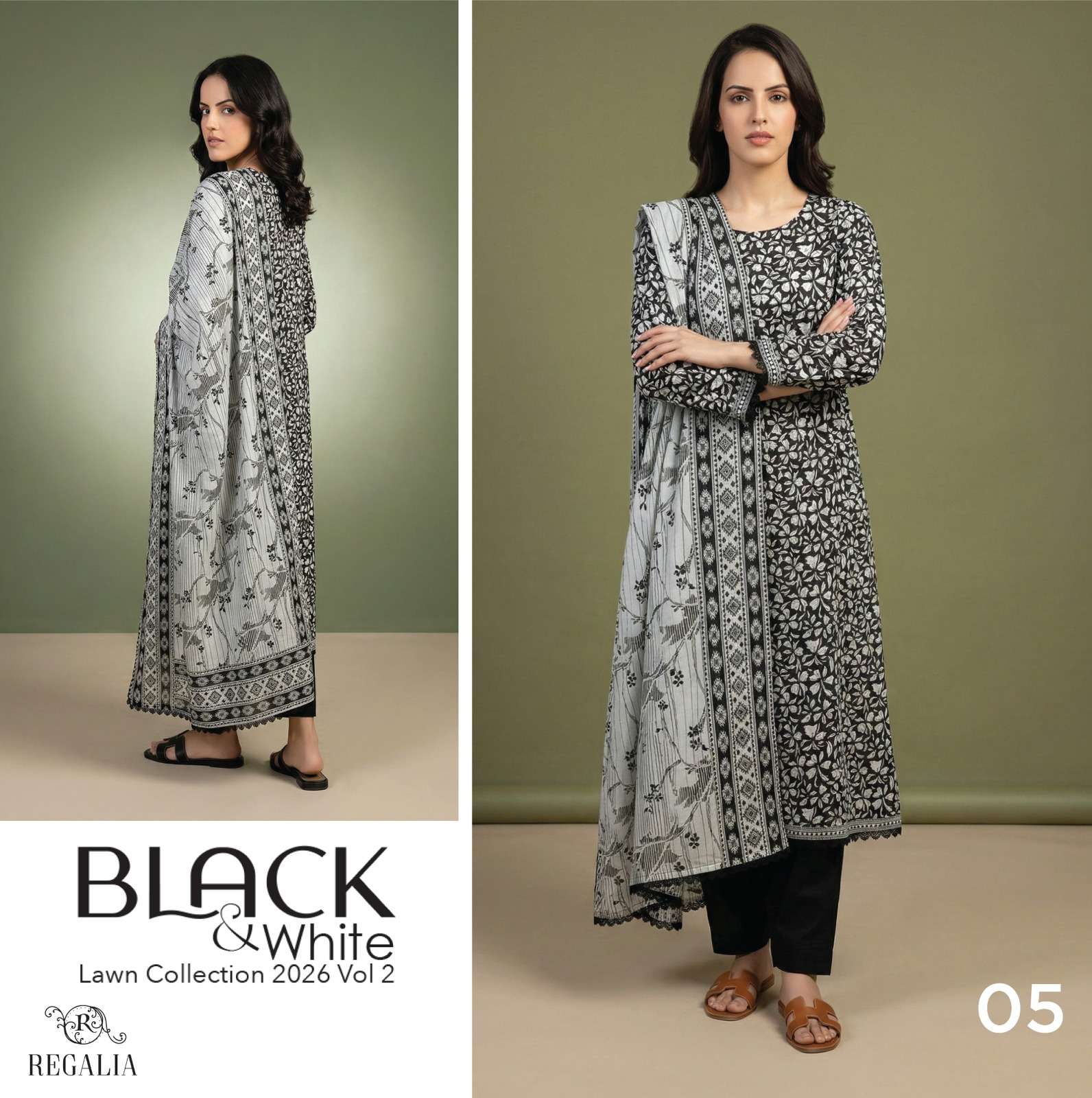 BLACK & WHITE VOL - 02 PRINTED LAWN COLLECTION 2026 BY REGALIA TEXTILES - 05