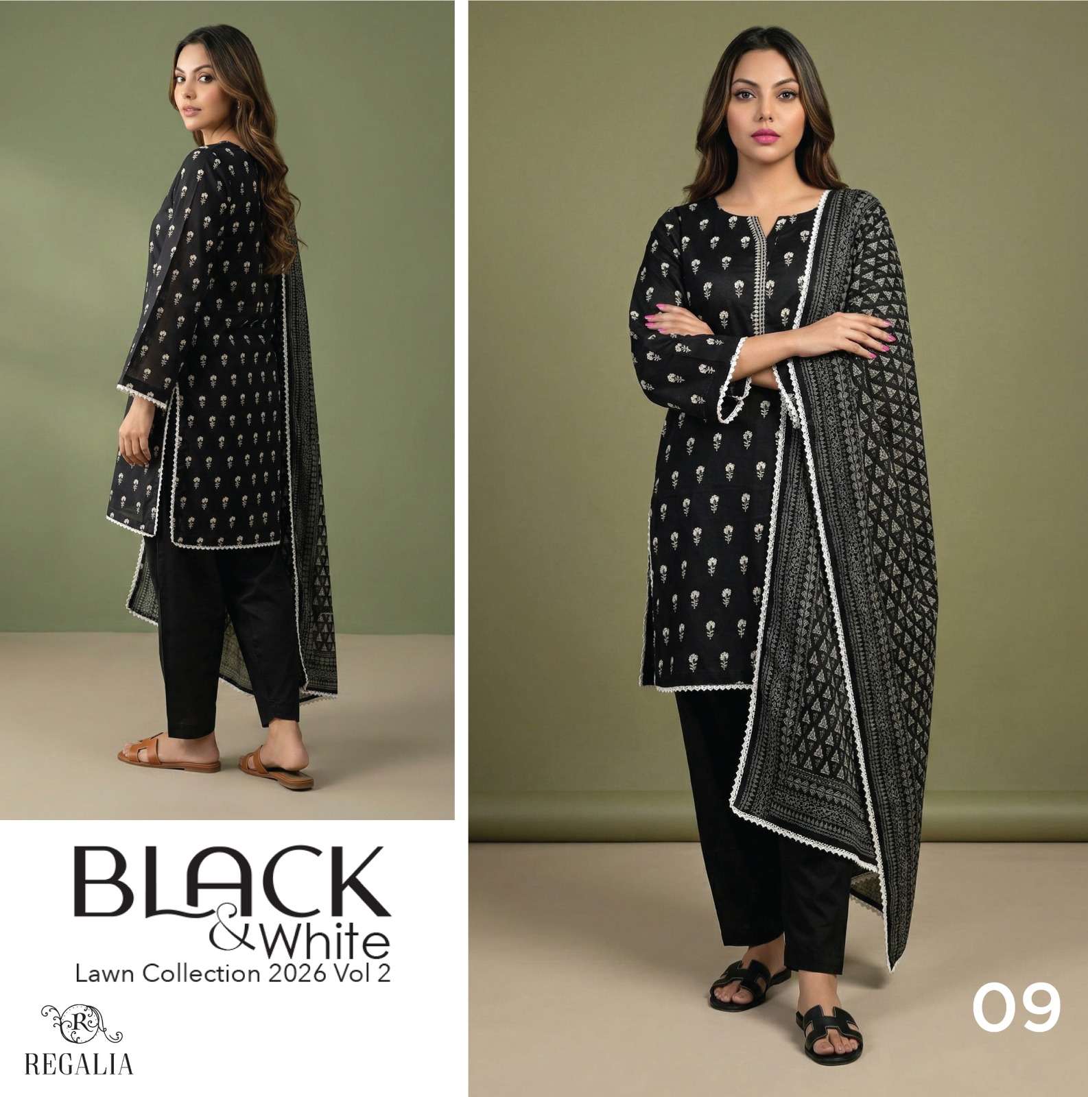 BLACK & WHITE VOL - 02 PRINTED LAWN COLLECTION 2026 BY REGALIA TEXTILES - 09