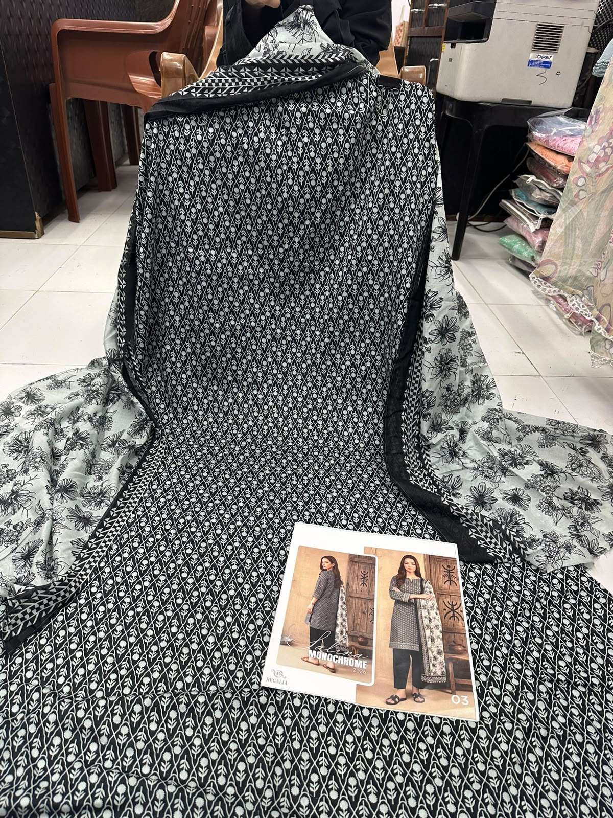 SALINA MONOCHROME BLACK & WHITE PRINTED LAWN COLLECTION 2026 BY REGALIA TEXTILES - 07