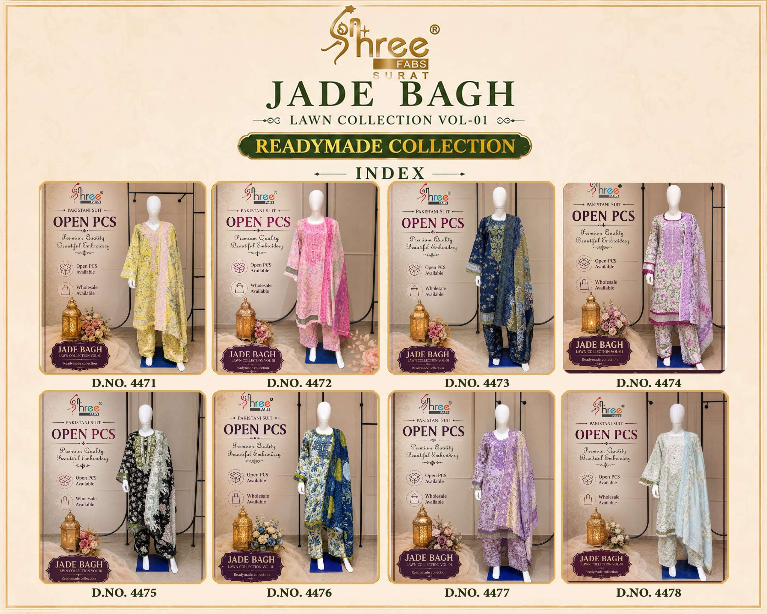 JADE BAGH READYMADE LAWN COLLECTION VOL - 01 BY SHREE FABS - 01 - 08 B
