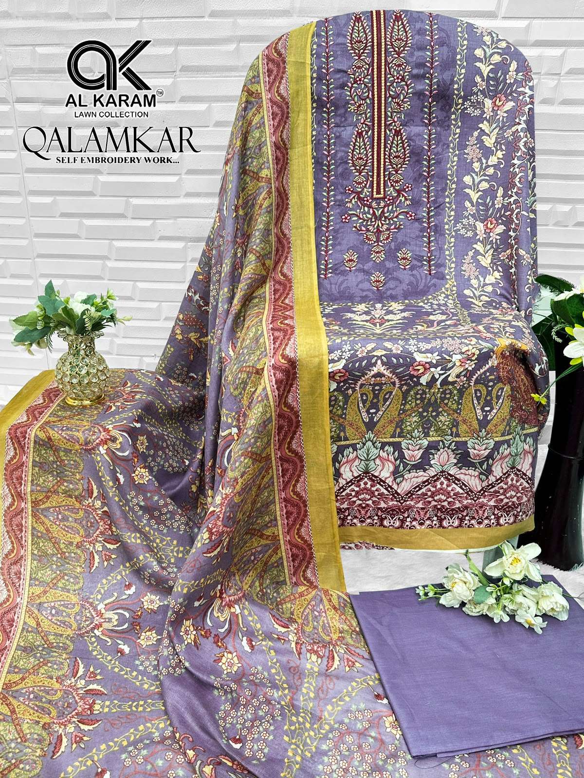 QALAMKAR SELF EMBROIDERY WORK BY AL KARAM - 07