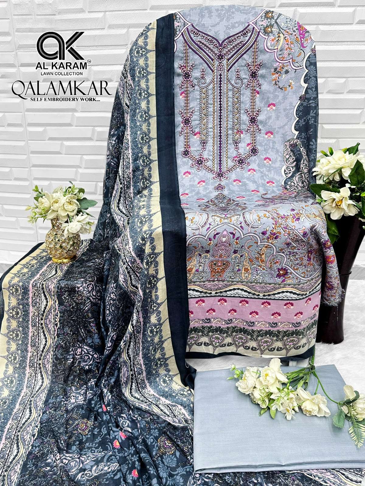 QALAMKAR SELF EMBROIDERY WORK BY AL KARAM - 08