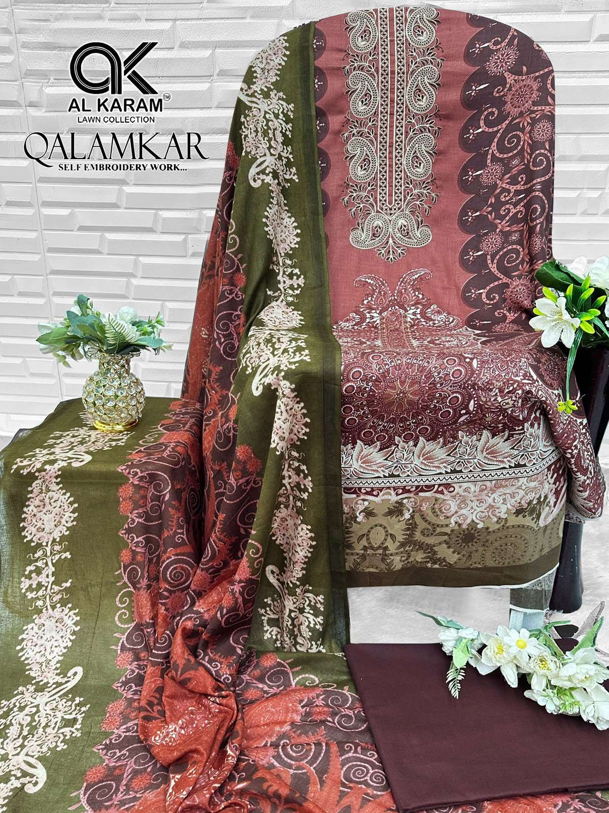 QALAMKAR SELF EMBROIDERY WORK BY AL KARAM - 09