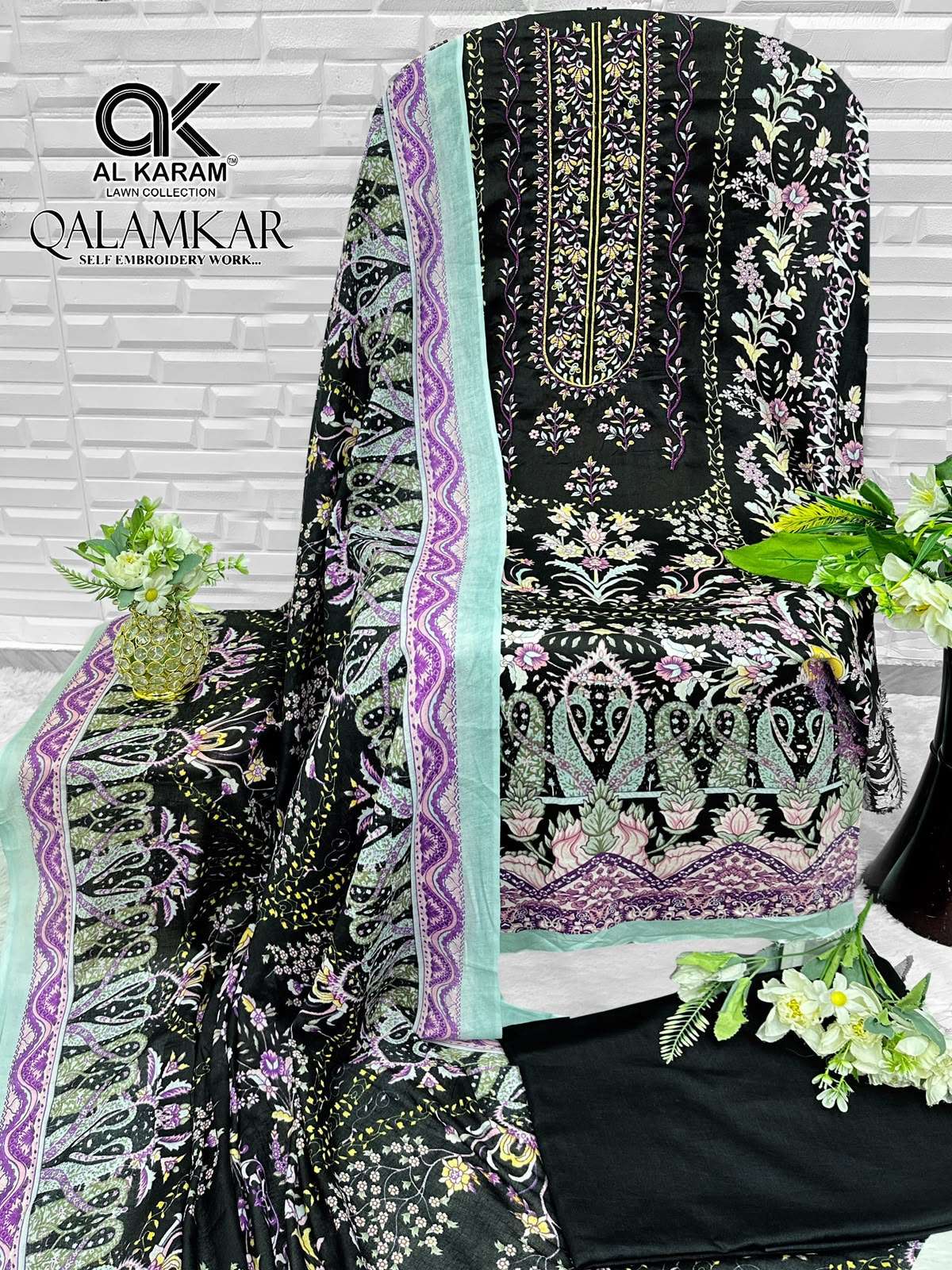 QALAMKAR SELF EMBROIDERY WORK BY AL KARAM - 10