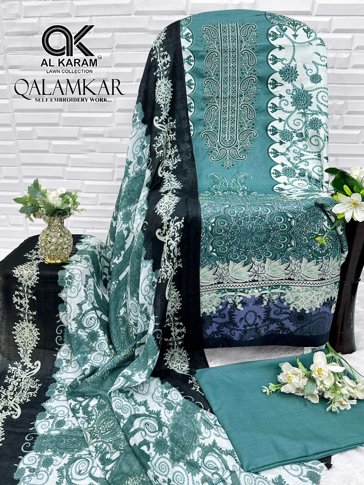 QALAMKAR SELF EMBROIDERY WORK BY AL KARAM - 11