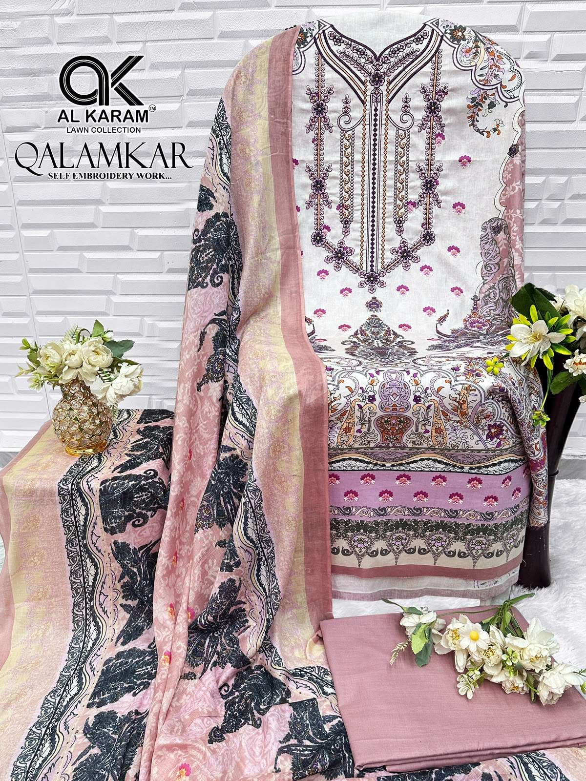 QALAMKAR SELF EMBROIDERY WORK BY AL KARAM - 12
