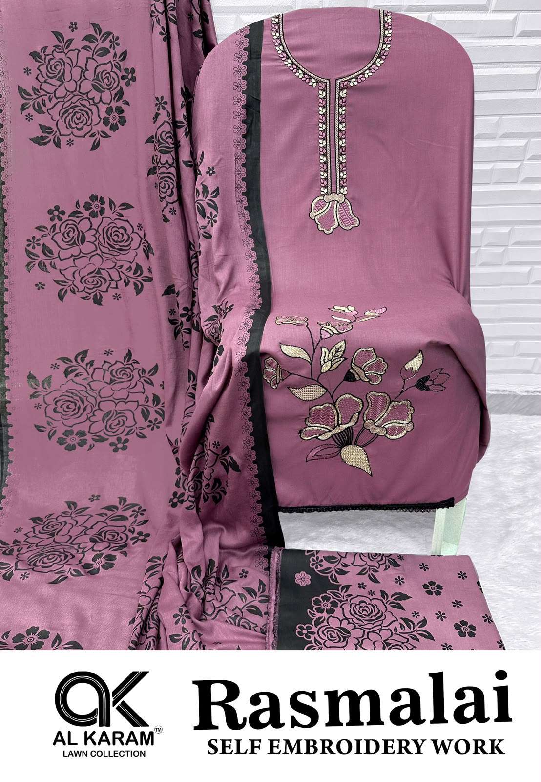 RASMALAI SELF EMBROIDERY WORK BY AL KARAM - 08