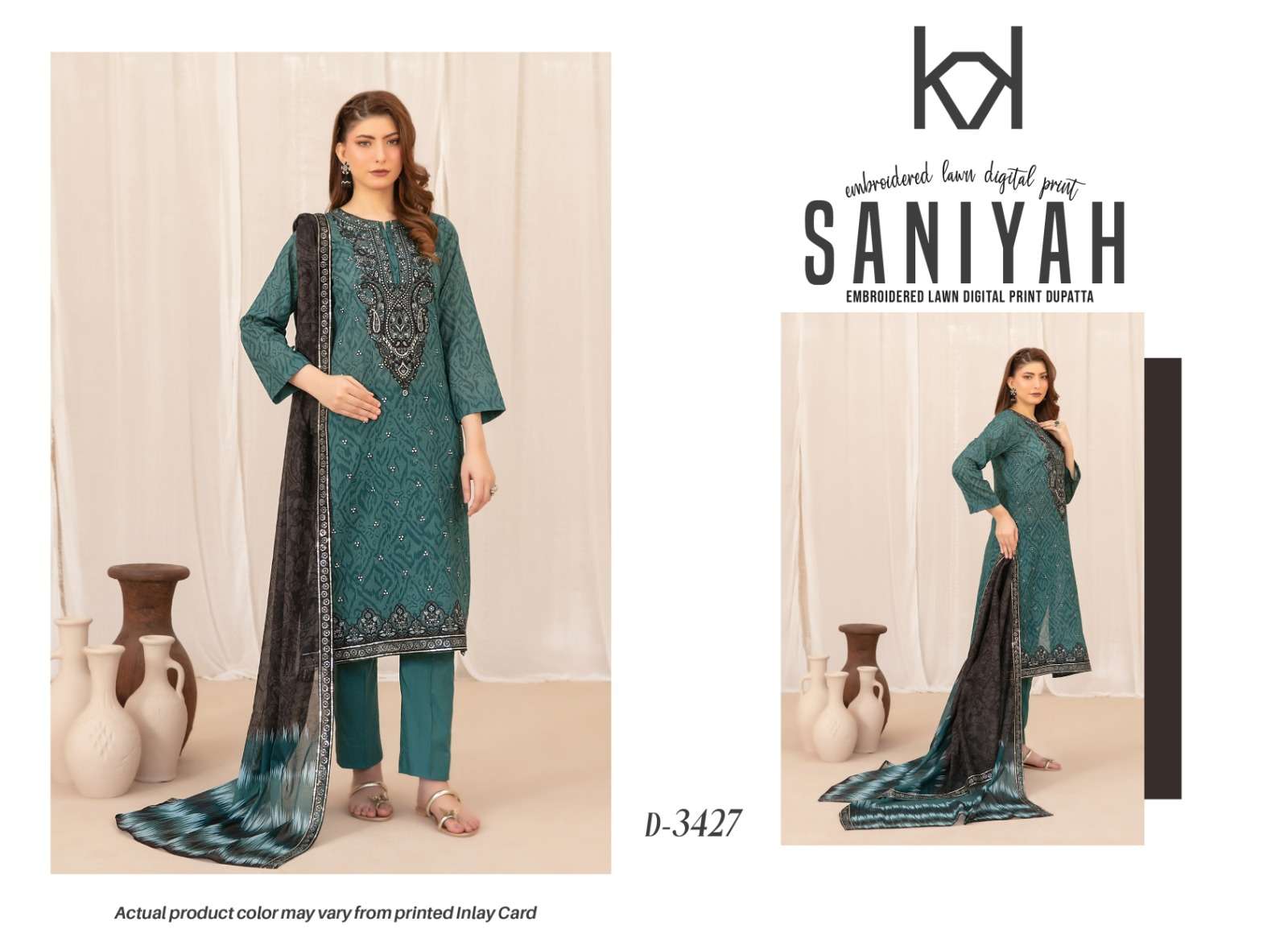 SANIYAH EMBROIDERED DIGITAL PRINTED FANCY LAWN COLLECTION BY SHAHID TAWAKKAL - 01