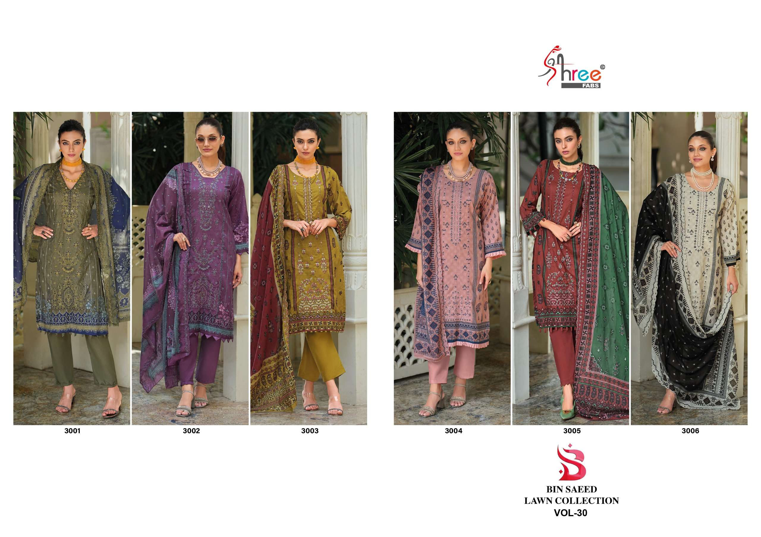 BIN SAEED LAWN COLLECTION VOL - 30 BY SHREE FABS - 01 - 06