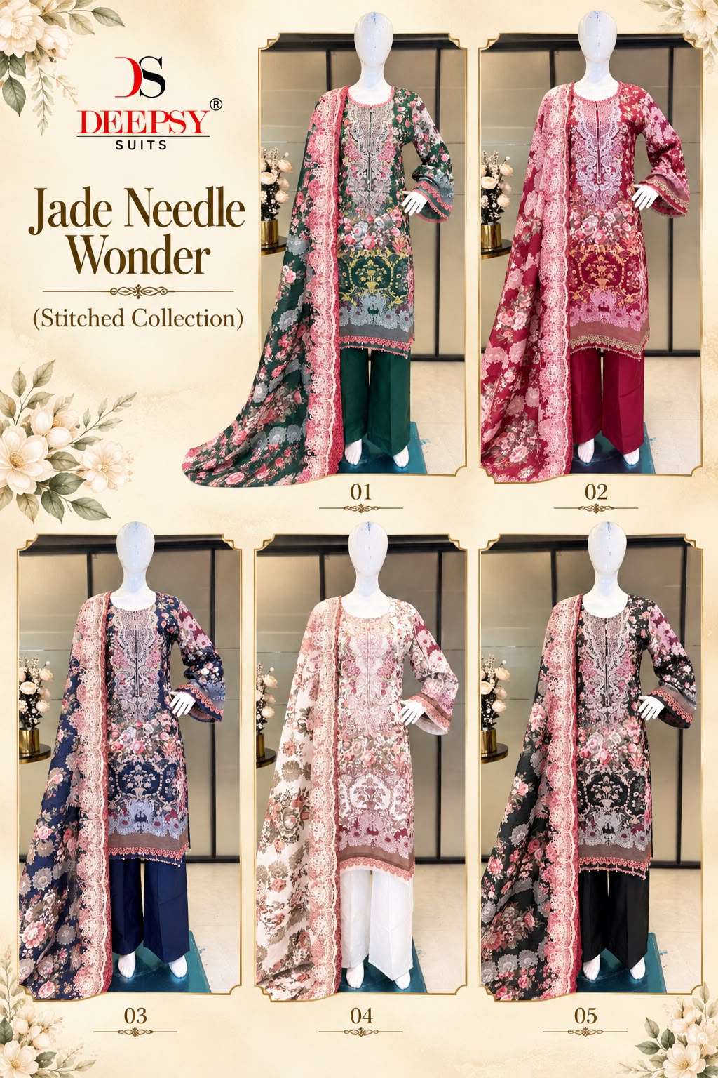 JADE NEEDLE WONDER STITCHED COLLECTION BY DEEPSY SUITS - 01 - 05 B