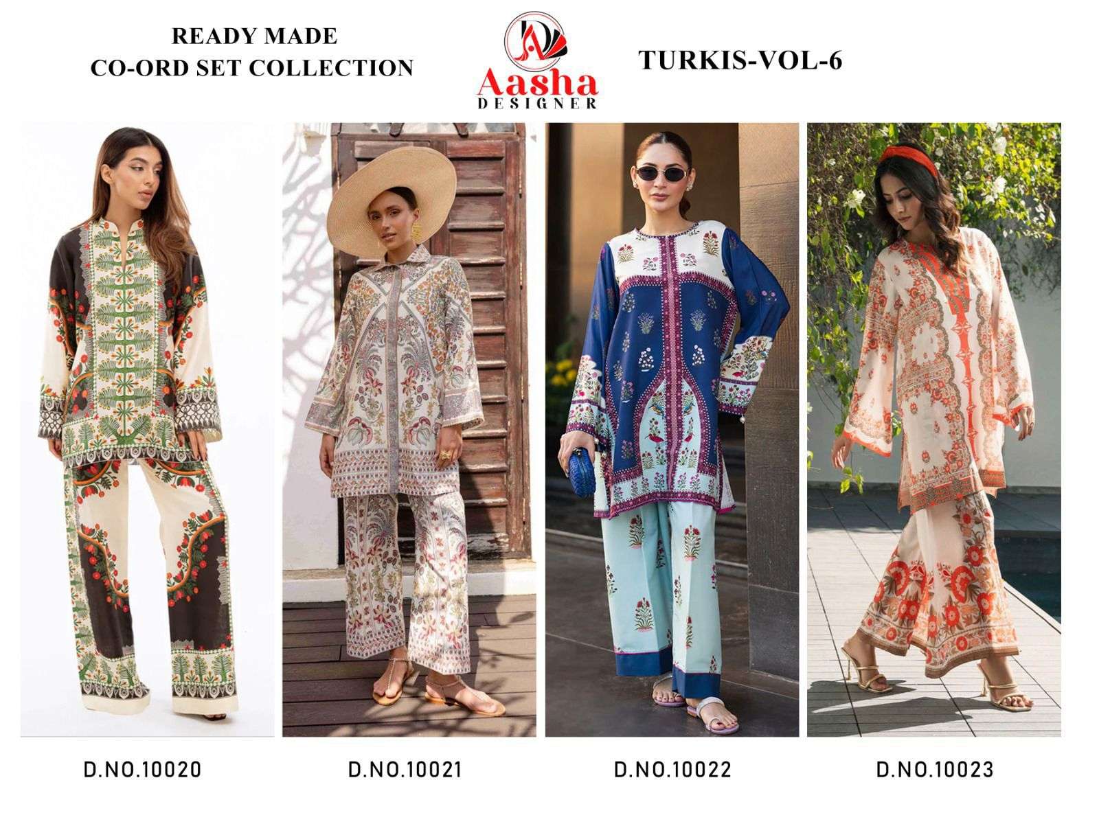 TURKIS READY MADE CO-ORD SET COLLECTION VOL-6 D NO :- 10020, 10021, 10022, 10023 By Aasha -  01 - 04